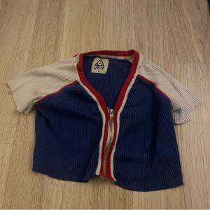 UNIF Blue, White, and Red Zip-Up Sweater